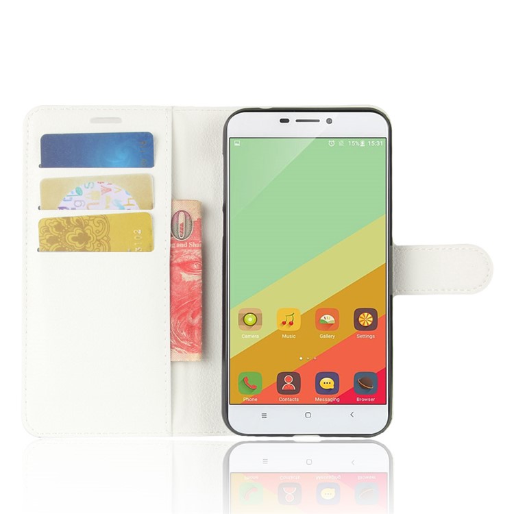 Litchi Grain Wallet Stand Leather Cell Phone Cover for Oukitel U20 Plus - White-4