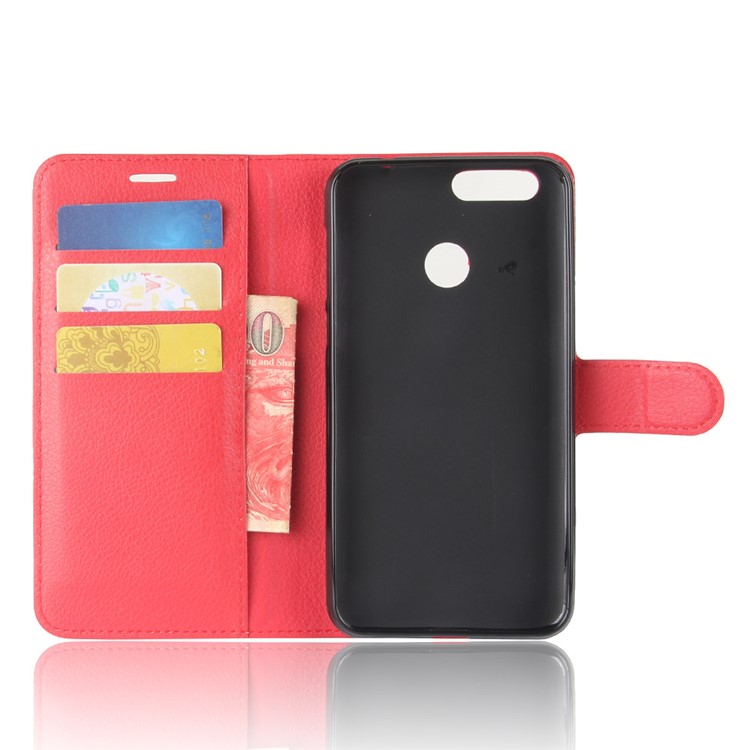 Litchi Grain Wallet Stand Leather Cell Phone Shell for Oukitel U20 Plus - Red-3