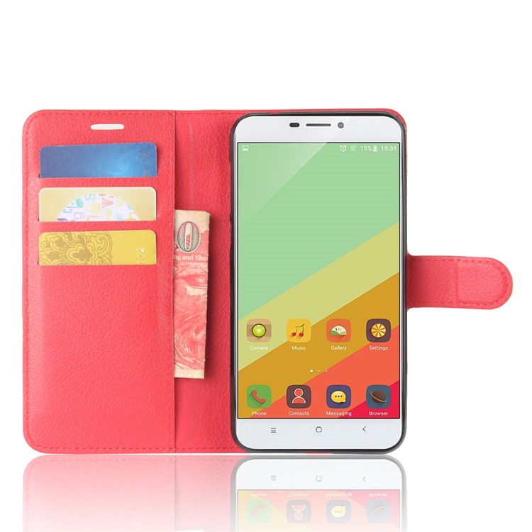 Litchi Grain Wallet Stand Leather Cell Phone Shell for Oukitel U20 Plus - Red-4