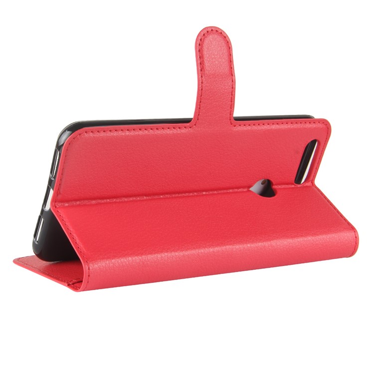 Litchi Grain Wallet Stand Leather Cell Phone Shell for Oukitel U20 Plus - Red-5