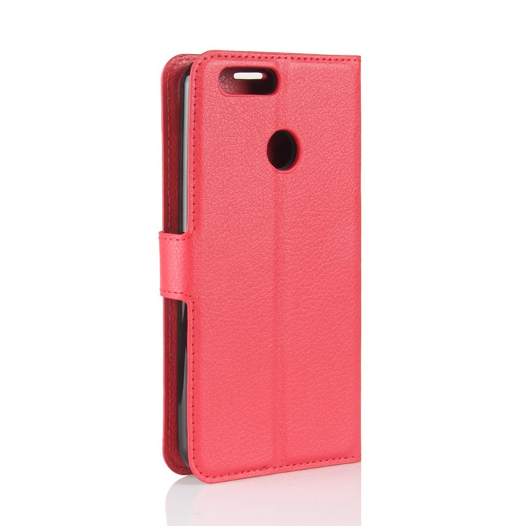 Litchi Grain Wallet Stand Leather Cell Phone Shell for Oukitel U20 Plus - Red-6