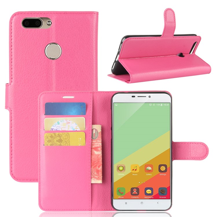 Litchi Grain PU Leather Wallet Stand Mobile Phone Case for Oukitel U20 Plus - Rose-1