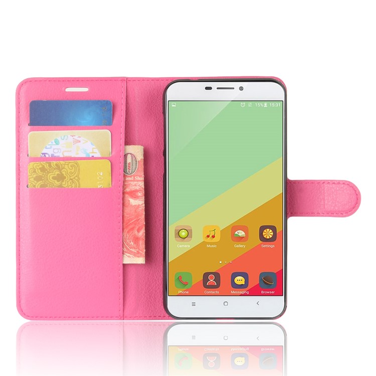 Litchi Grain PU Leather Wallet Stand Mobile Phone Case for Oukitel U20 Plus - Rose-4