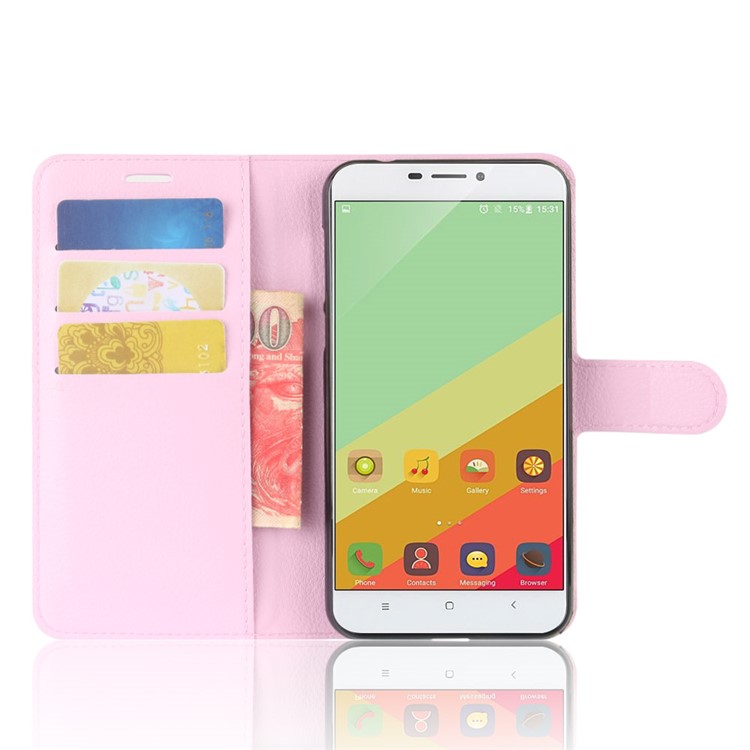 Litchi Grain PU Leather Wallet Stand Mobile Phone Cover for Oukitel U20 Plus - Pink-4