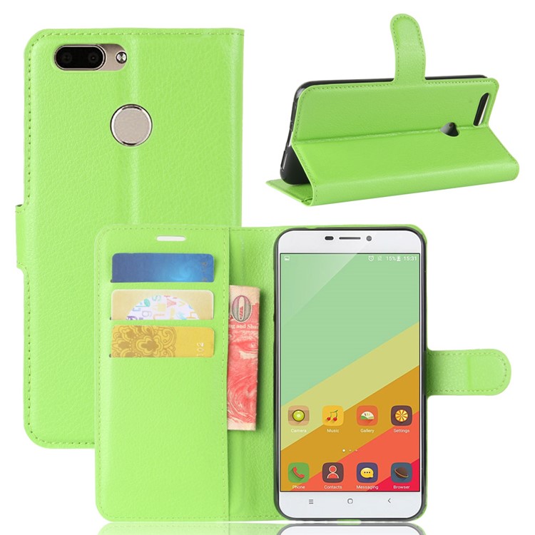 Litchi Grain PU Leather Wallet Stand Mobile Phone Shell for Oukitel U20 Plus - Green-1