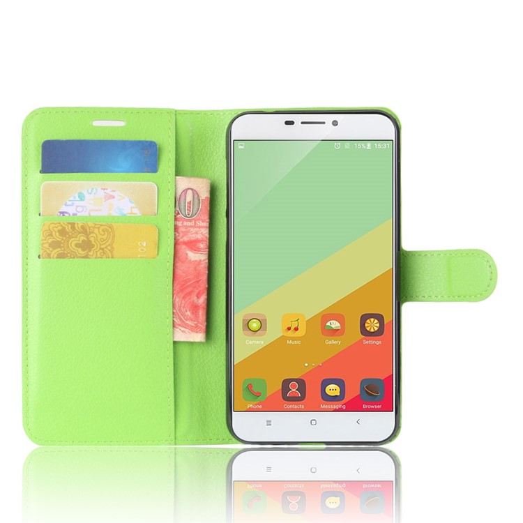 Litchi Grain PU Leather Wallet Stand Mobile Phone Shell for Oukitel U20 Plus - Green-4