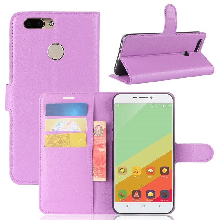 Litchi Grain PU Leather Flip Stand Mobile Shell for Oukitel U20 Plus - Purple-1