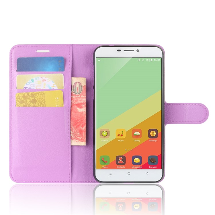 Litchi Grain PU Leather Flip Stand Mobile Shell for Oukitel U20 Plus - Purple-4
