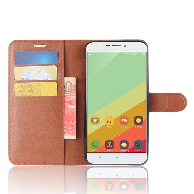 Litchi Grain PU Leather Magnetic Wallet Cover Shell for Oukitel U20 Plus - Brown-4