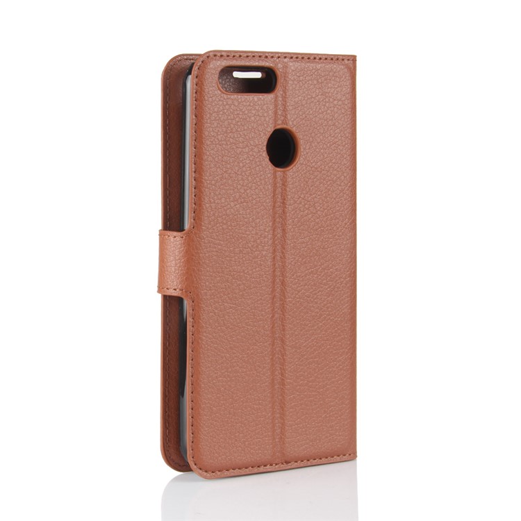 Litchi Grain PU Leather Magnetic Wallet Cover Shell for Oukitel U20 Plus - Brown-6