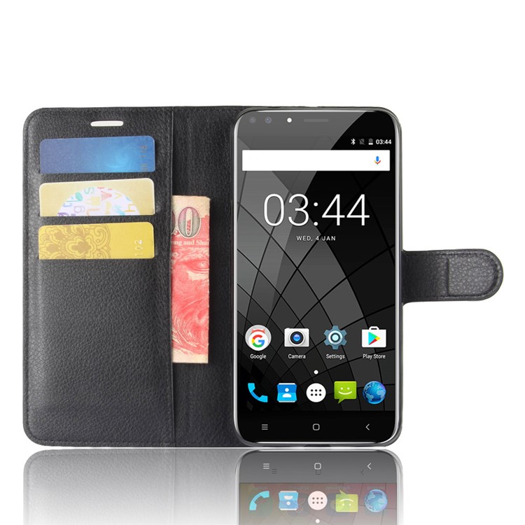 Litchi Skin Wallet Leather Stand Case for Oukitel U22 - Black-4