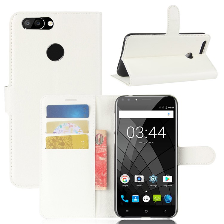 Litchi Skin Wallet Leather Stand Cover for Oukitel U22 - White-1