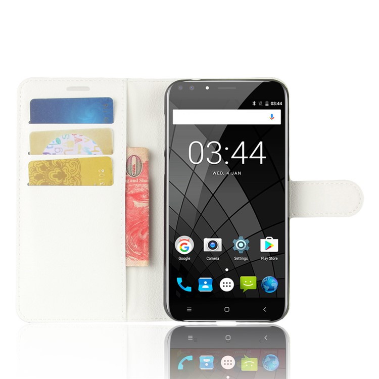 Litchi Skin Wallet Leather Stand Cover for Oukitel U22 - White-4