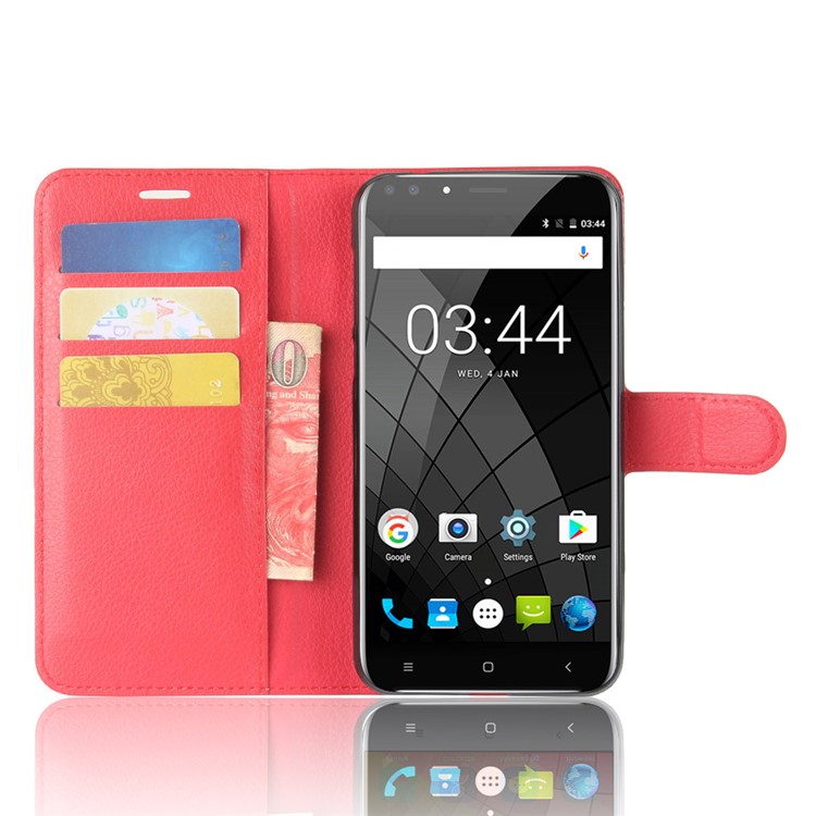 Litchi Skin Wallet Leather Magnetic Case for Oukitel U22 - Red-4