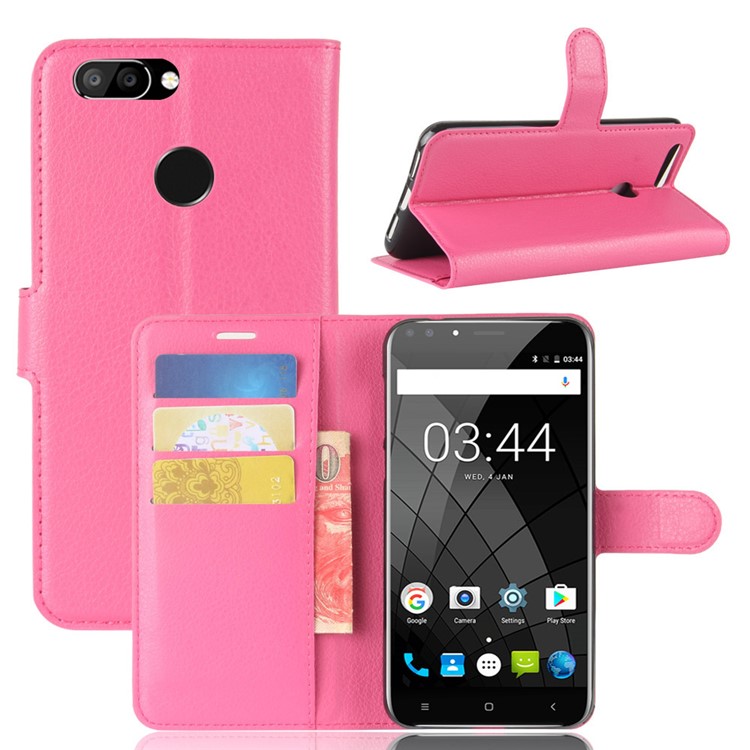 Litchi Skin Magnetic Leather Stand Case for Oukitel U22 - Rose-1