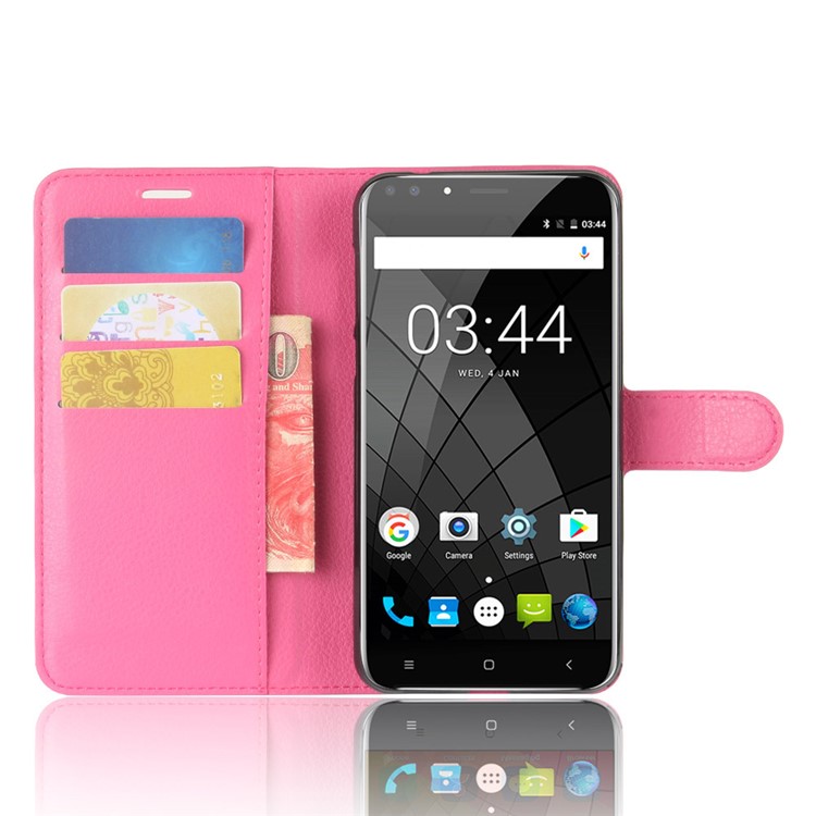 Litchi Skin Magnetic Leather Stand Case for Oukitel U22 - Rose-4