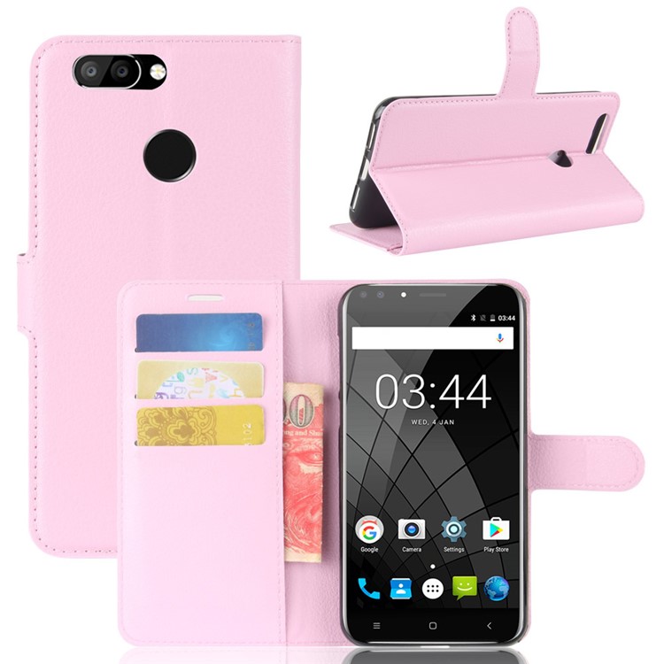 Litchi Skin Magnetic Leather Stand Cover for Oukitel U22 - Pink-1