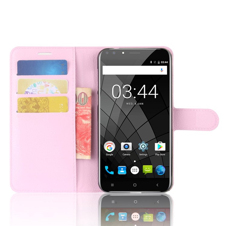 Litchi Skin Magnetic Leather Stand Cover for Oukitel U22 - Pink-4