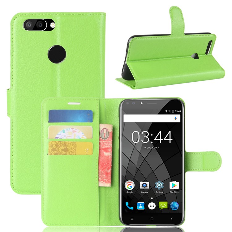 Litchi Skin Wallet Leather Phone Case for Oukitel U22 - Green-1