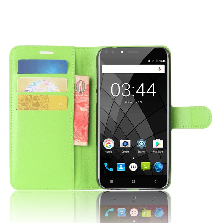 Litchi Skin Wallet Leather Phone Case for Oukitel U22 - Green-4