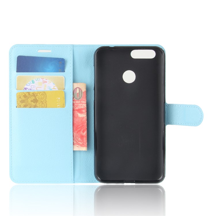 Litchi Skin Leather Stand Case with Card Slots for Oukitel U22 - Baby Blue-3