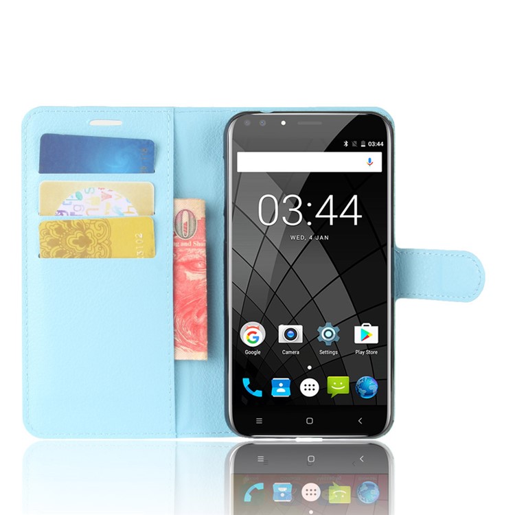 Litchi Skin Leather Stand Case with Card Slots for Oukitel U22 - Baby Blue-4
