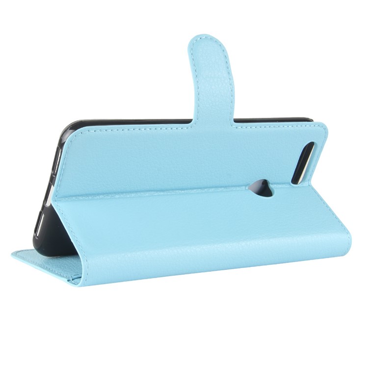 Litchi Skin Leather Stand Case with Card Slots for Oukitel U22 - Baby Blue-5