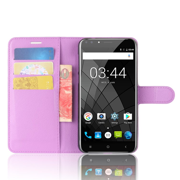 Litchi Skin Leather Stand Cover with Card Slots for Oukitel U22 - Purple-4