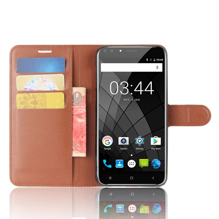 Litchi Skin Wallet Leather Stand Shell Case for Oukitel U22 - Brown-4