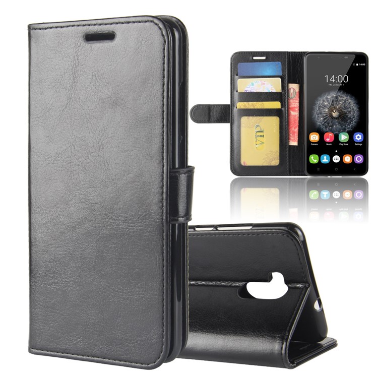 For Oukitel U15 Pro Crazy Horse PU Leather Wallet Stand Phone Casing Cover - Black-1
