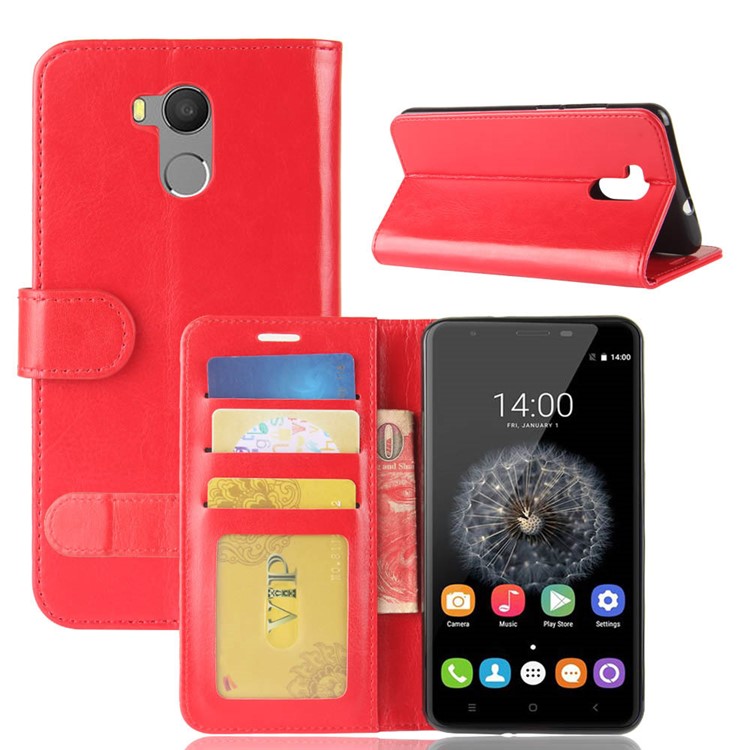 For Oukitel U15 Pro Crazy Horse PU Leather Wallet Stand Phone Cover - Red-2
