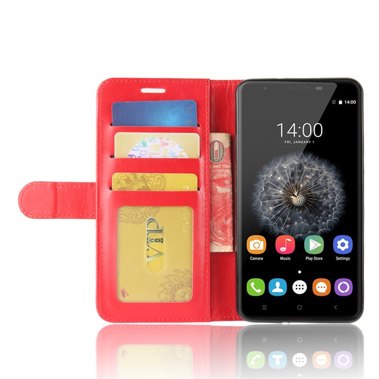 For Oukitel U15 Pro Crazy Horse PU Leather Wallet Stand Phone Cover - Red-6