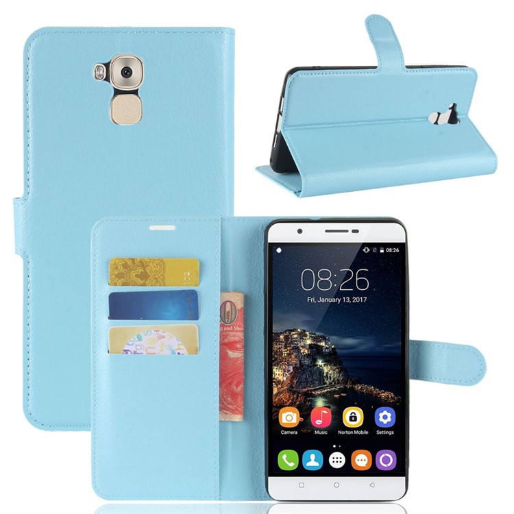Crazy Horse Cell Phone Leather Wallet Case for Oukitel U16 Max - Baby Blue-1