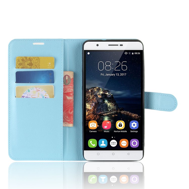 Crazy Horse Cell Phone Leather Wallet Case for Oukitel U16 Max - Baby Blue-4