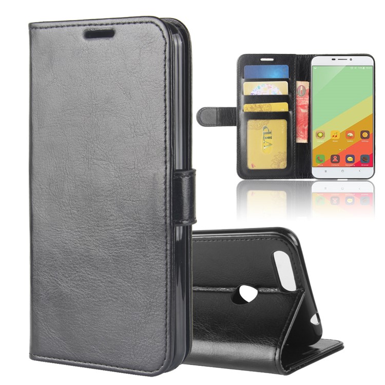 Crazy Horse Leather Wallet Case for Oukitel U20 Plus - Black-1