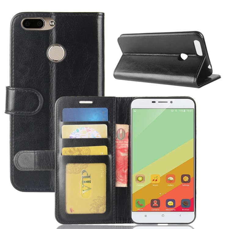 Crazy Horse Leather Wallet Case for Oukitel U20 Plus - Black-2