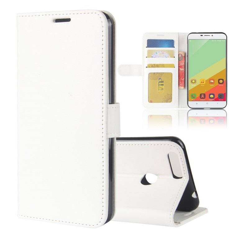 Crazy Horse Leather Wallet Cover for Oukitel U20 Plus - White-1