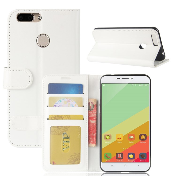 Crazy Horse Leather Wallet Cover for Oukitel U20 Plus - White-2