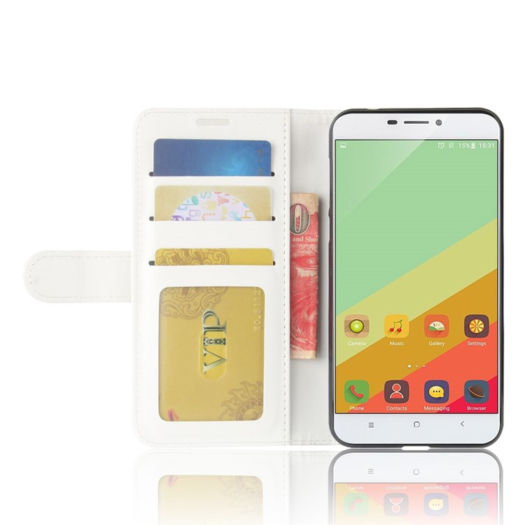 Crazy Horse Leather Wallet Cover for Oukitel U20 Plus - White-6
