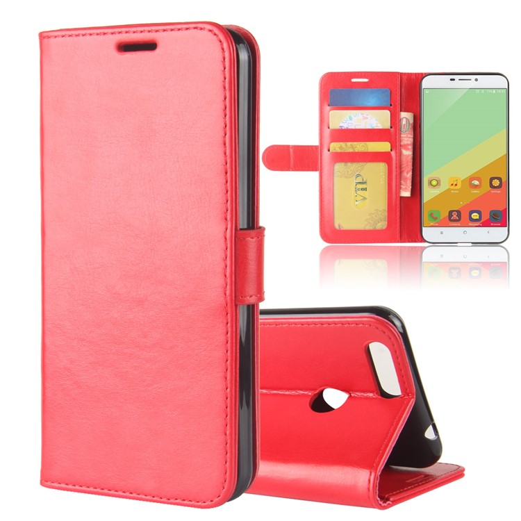 Crazy Horse Cell Phone Leather Wallet Case for Oukitel U20 Plus - Red-1