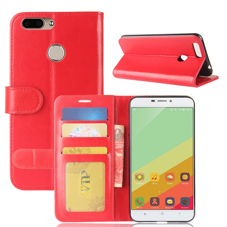 Crazy Horse Cell Phone Leather Wallet Case for Oukitel U20 Plus - Red-2