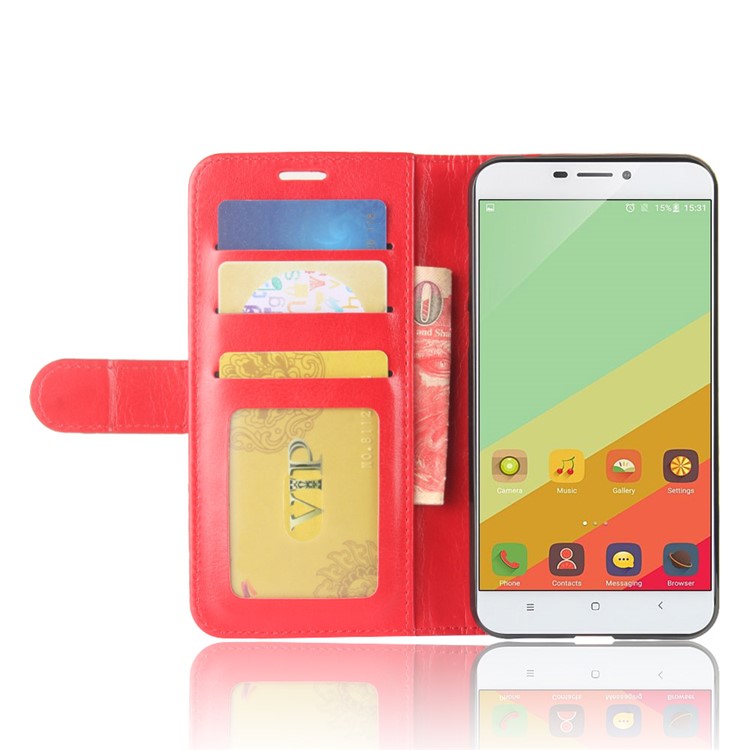 Crazy Horse Cell Phone Leather Wallet Case for Oukitel U20 Plus - Red-6