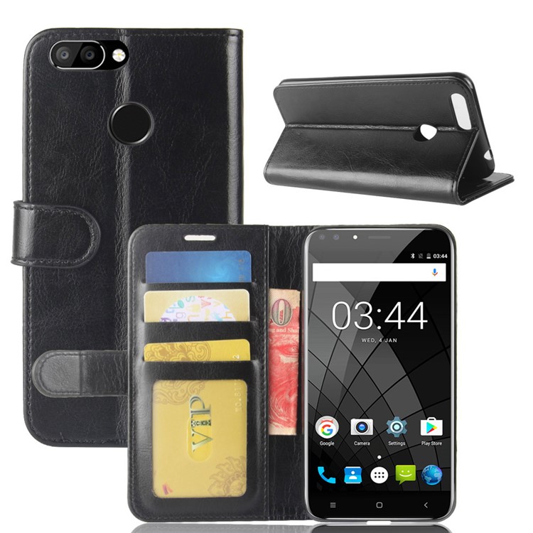 Crazy Horse Wallet Leather Stand Case for Oukitel U22 - Black-2