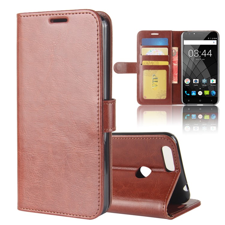 Crazy Horse Wallet Leather Protection Case for Oukitel U22 - Brown-1