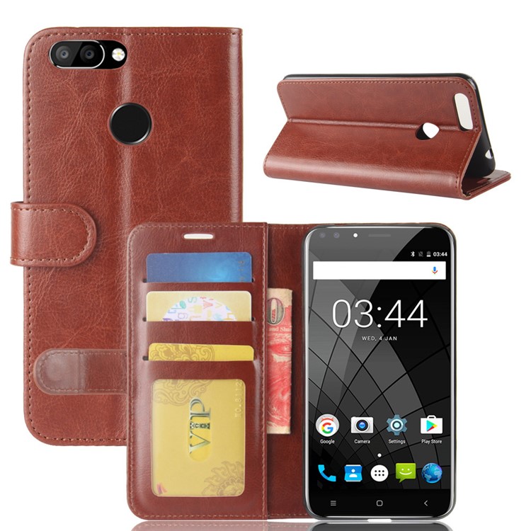 Crazy Horse Wallet Leather Protection Case for Oukitel U22 - Brown-2