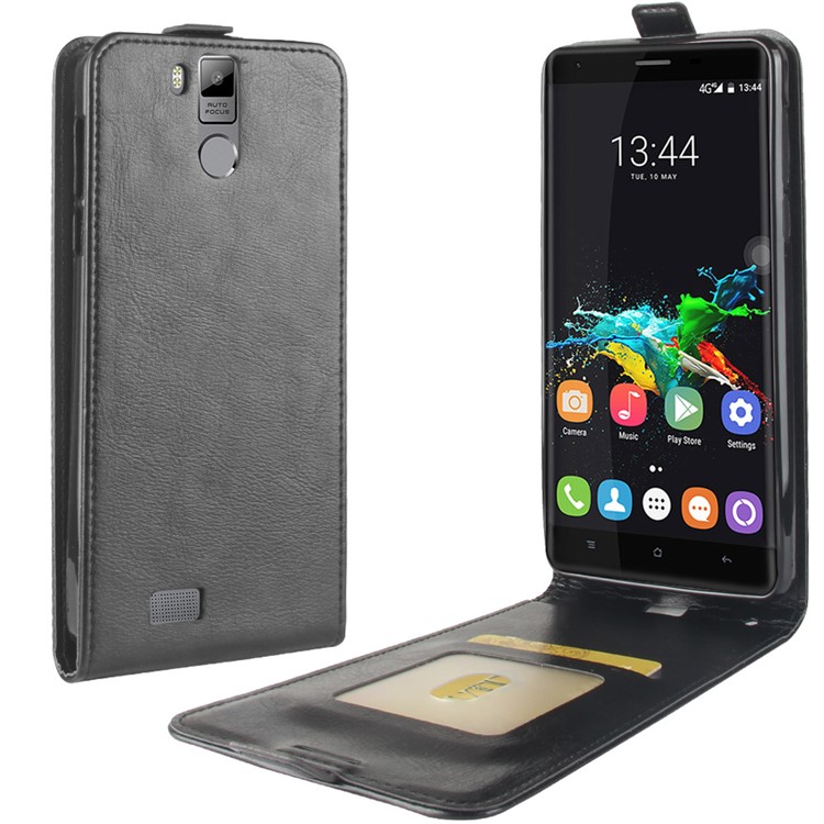 Crazy Horse Texture Vertical Flip Card Holder Leather Phone Case for Oukitel K6000 Pro - Black-1