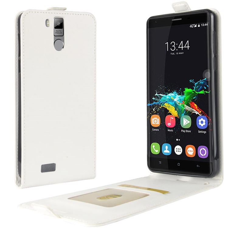 Crazy Horse Texture Vertical Flip Card Holder Leather Phone Cover for Oukitel K6000 Pro - White-1