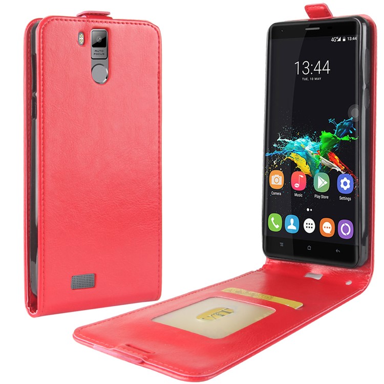 Crazy Horse Texture Vertical Flip Leather Cellphone Cover for Oukitel K6000 Pro - Red-1