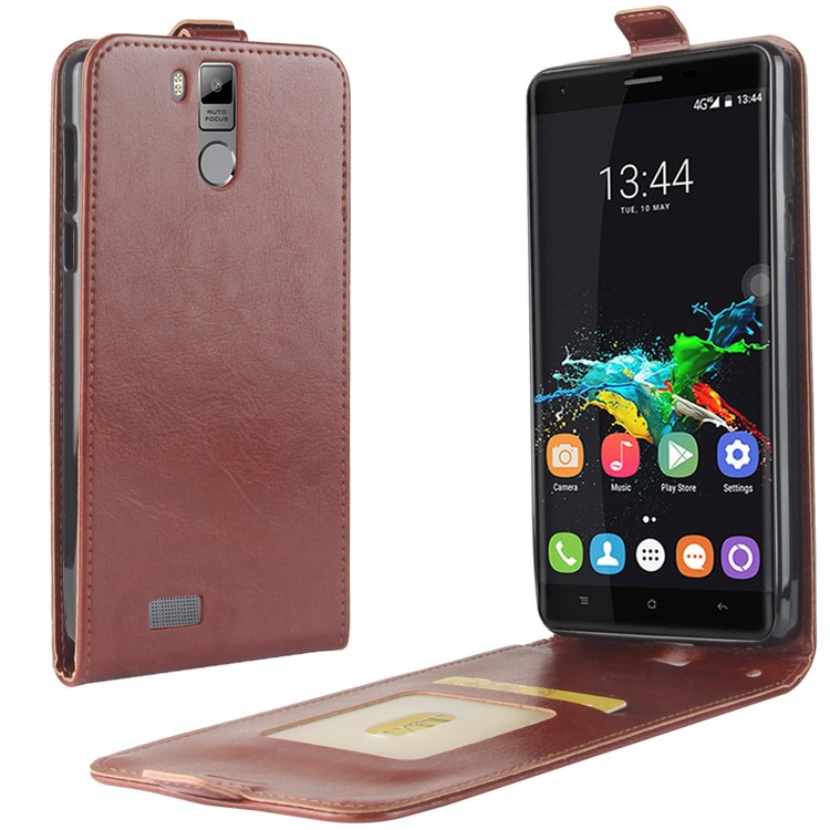 Crazy Horse Texture Vertical Flip Leather Mobile Casing for Oukitel K6000 Pro - Brown-1