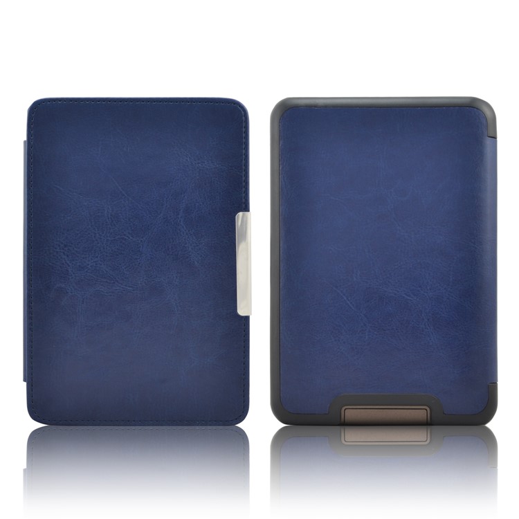 Crazy Horse PU Leather Folio Flip Cover Case for Tolino Shine - Dark Blue-1